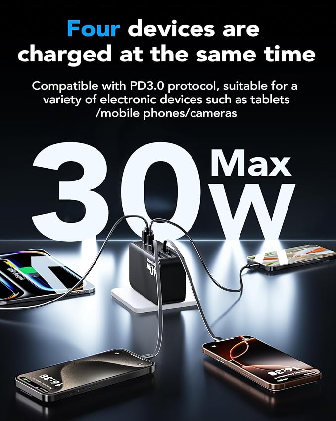 Retractable USB C Charger Wall Plug with Dual 35.5in/90cm Type C Cables Cords,40W Fast Charging Foldable Block Multi Charger for All Devices for iPhone 17/16/15/14/13/12,iPad,Galaxy,Pixel