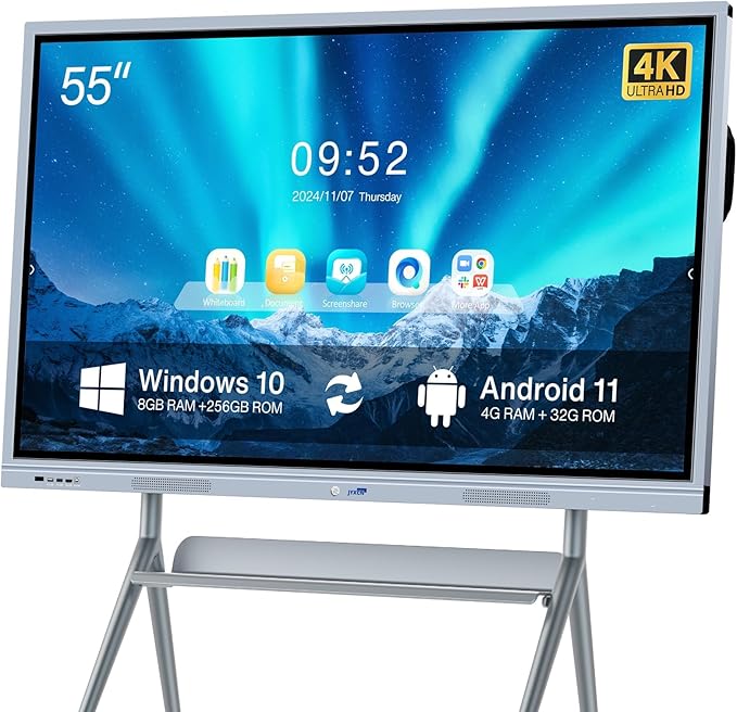 Smart Board Collaboration Hub, 55" Digital Interactive Whiteboard Display with 4K Touchscreen, Dual System, Electronic Smartboard for Classroom Office Home(Wall Mount Included)
