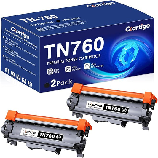 TN760 Black High Yield Toner Cartridge 2 Pack Replacement for TN-760 TN 760 Compatible with Brother MFC-L2710DW MFC-L2750DW HL-L2350DW HL-L2370DW HL-L2395DW HL-L2390DW DCP-L2550DW Printer