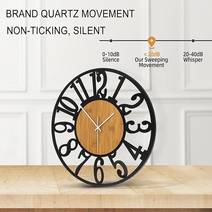 Large Wall Clock for Living Room Decor, 16 Inch Non Ticking Silent, Battery Operated Modern Vintage Oversized Wall Clock for Bedroom Kitchen