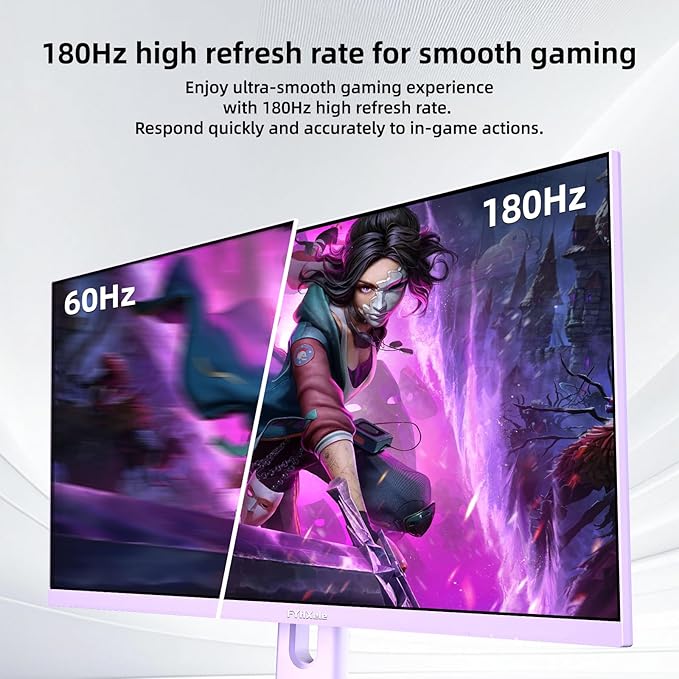 27 inch Gaming Monitor, 180Hz Computer Monitor FHD 1080P Fast IPS Panel Pc Monitor, sRGB100%,1ms, DisplayPort/HDMI/Eye Care/Wall Mount Compatible-Purple
