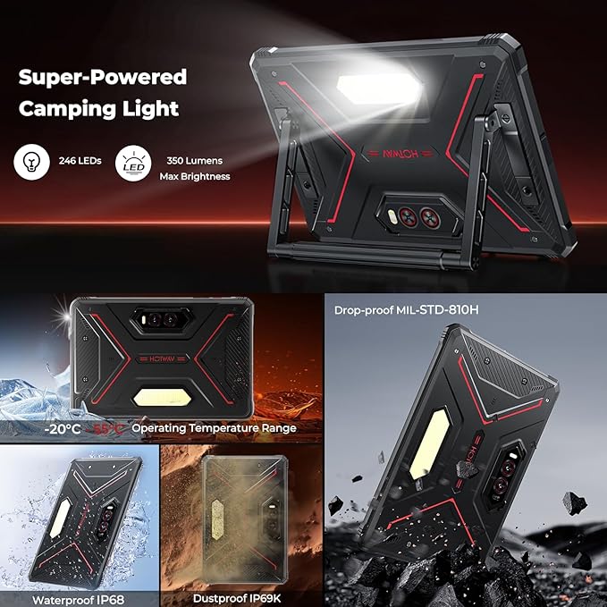HOTWAV R9 Plus Rugged Tablet 11 inch Android 14 Tablets, 20080mAh Waterproof Tablet, 2K 24GB+512GB/2TB TF Work Tablets, 64MP+16MP Octa-Core IP68&IP69K/4G Dual SIM/5G WiFi/Face ID/GPS/OTG