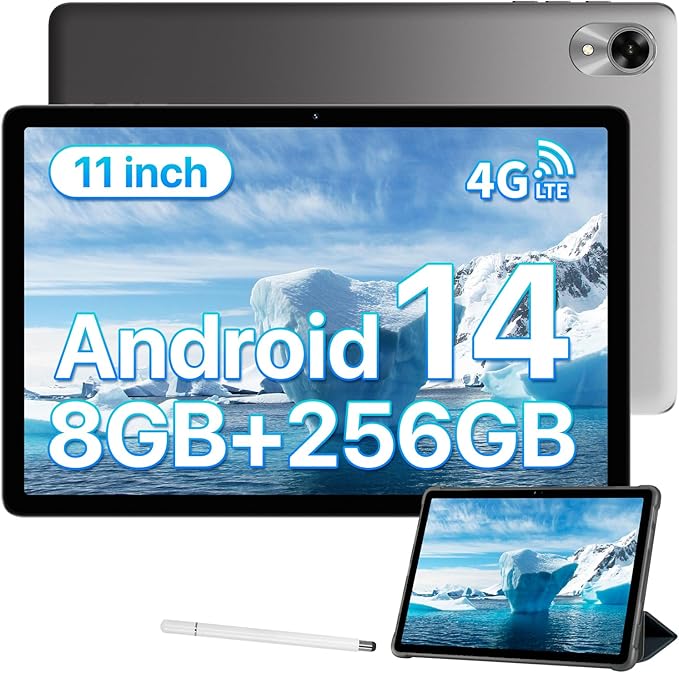 UMIDIGI Android Tablets 11-inch G9 Tab Unlocked Cellular Tablet with SIM Card Slot 4+4GB RAM 256GB ROM 1TB 7200mAh 18W Fast Charging with Case, GPS, FM, WiFi, 4G Gray