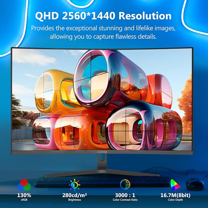 Z-Edge 32 inch Curved Gaming Monitor, QHD 1440P 170Hz 165Hz 144Hz Curved Monitor, 1500R Computer Monitor, MPRT 1ms Monitor, 16.7M Colors, 3000:1 Contrast, UG32 Ultra Slim Bezel, DP x2, HDMI x2