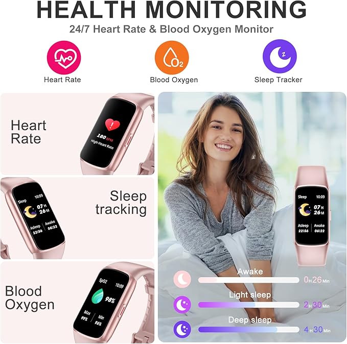 Fitness Tracker Step Counter with 24/7 Heart Rate Blood Oxygen Sleep Monitor, 1.47'' AMOLED Touch Color Screen Fitness Watch, Smart Watches for Women Men