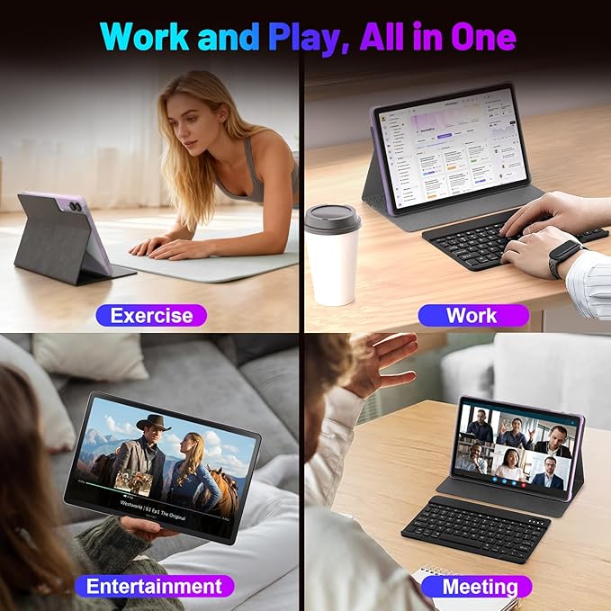 Android 14 Tablet 11 Inch, 18GB RAM 128GB ROM 1TB Expand, Octa-Core 2.0GHz CPU,5G WiFi, 2K Display, 13MP+5MP+5MP Camera, 9000mAh Battery, Electronic Tablets with Keyboard Case Stylus(Purple)