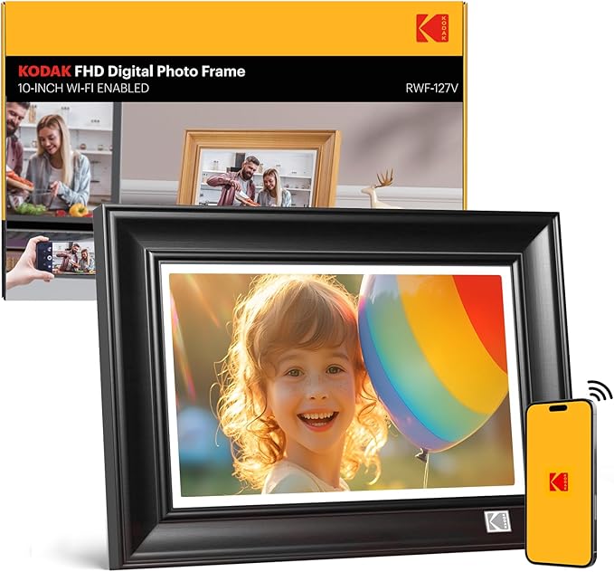 KODAK WiFi Digital Picture Frame, 1920 x 1200 HD Touchscreen Digital Photo Frame, 10.1 Inches Intelligent Electronic Picture Frame with 32 GB,Auto-Rotate, Share Moments Instantly Gifts(Wood Frame)