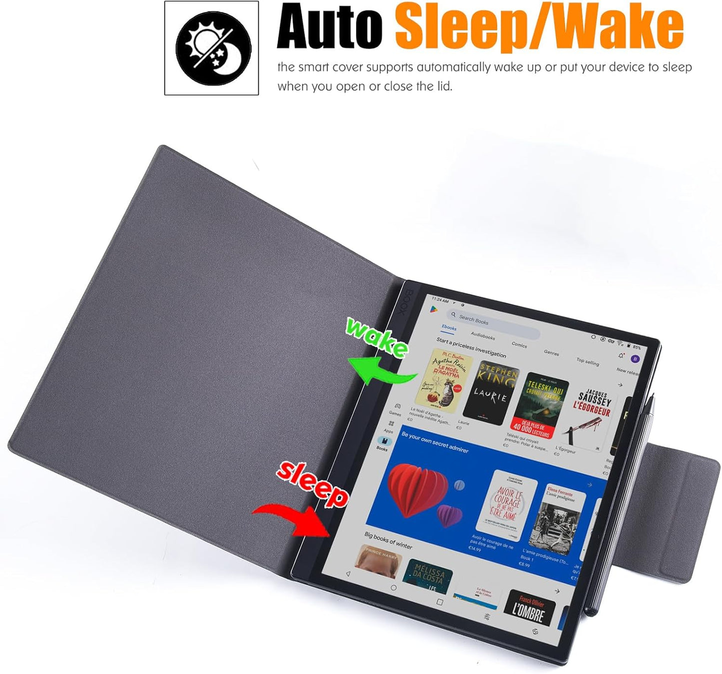 BOZHUORUI Case for 10.3" Boox Tab Ultra C Pro ePaper Tablet | with Sleep/Wake | Magnetic Adsorption | Pen Clasp Design | Thin & Light | PU Leather Smart Cover (Denim Gray)