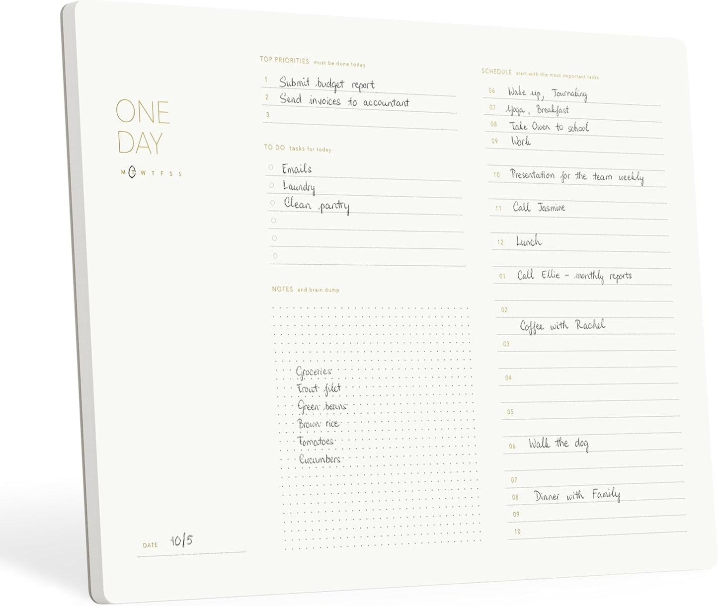 One Day, Elegant Daily Desk Planner, Gold Foiled, Minimalist Productivity Planner Pad, Time Blocking Hourly Schedule, To Do List Notepad, A4, 52 Pages, FSCâ¢ Certified