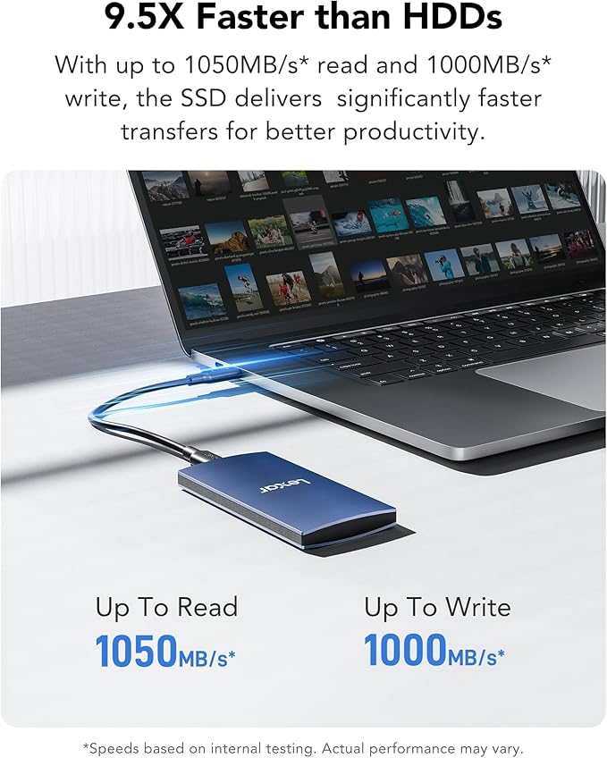 Lexar ES3 2TB External SSD, USB 3.2 Gen2 Portable SSD, PSSD Up to 1050MB/s Read, 1000MB/s Write, External Solid State Drive Compatible with iPhone 16/15 Series/Mac/PS5/XBOX/Laptop/PC, Blue
