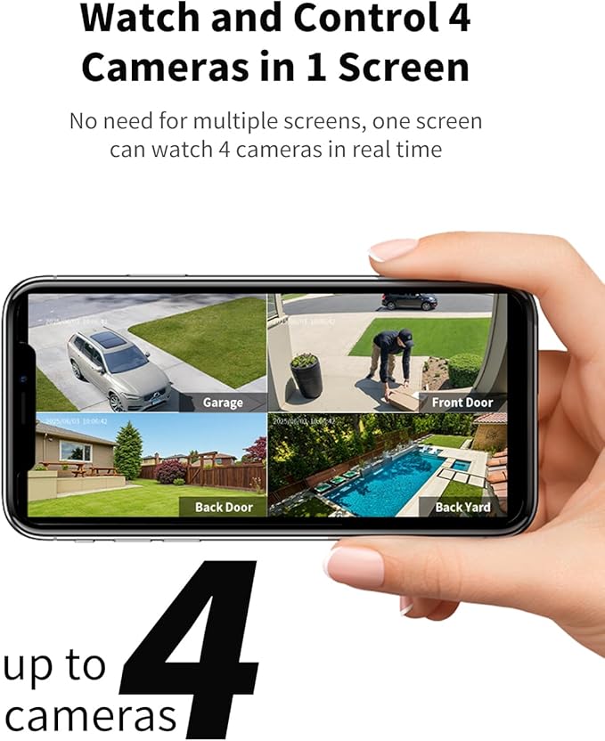 Aume 4MP Security Cameras Wireless Outdoor, 2-cam-kit, No Monthly Fee, Solar Powered Home Surveillance System, 360° Panoramic View, 2K Color Night Vision, Real-time Alerts, Support 5G&2.4G WiFi Router