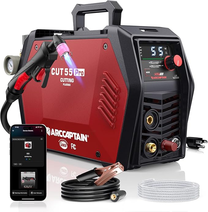 ARCCAPTAIN iControl CUT55 Pro Plasma Cutter, [APP Control] 55 Amp Non-Touch Pilot Arc 120V/240V Plasma Cutter Machine, Large LED Display and 2T/4T, 3/4 inch Maximum Cut, DC Inverter IGBT