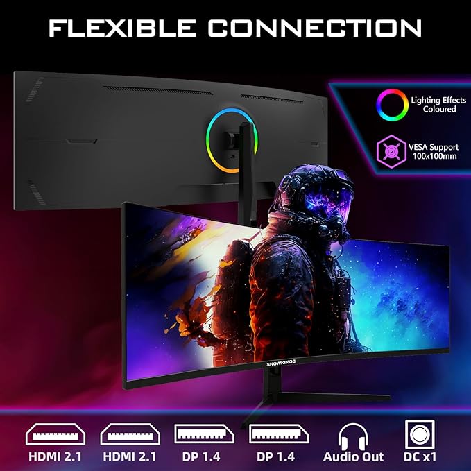 49 Inch Curved Ultrawide QHD Gaming Monitor, 1500R 165Hz 32:9 QHD 5120x1440 Computer Monitor, 127% sRGB VESA Display HDR, Supports Wall Mounted Installation, Eye Care
