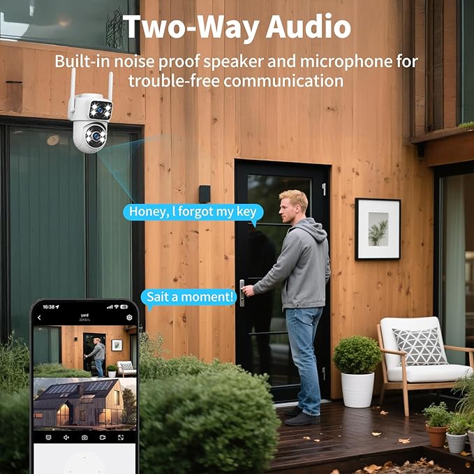 Dual-Lens Smart Indoor Outdoor Camera, 2K-3MP HD 5G WiFi, 360° AI Motion Tracking, IP65 Weatherproof, Color Night Vision, 24/7 Recording, 2-Way Audio, Baby/Nanny Cam(No Card Included)