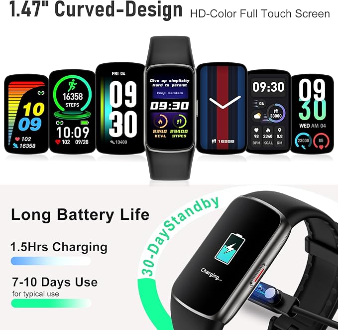 Fitness Tracker with 24/7 Heart Rate, Blood Pressure Blood Oxygen Sleep Monitor, 123 Sports Modes Calories Smart Watch,IP68 Waterproof Step Counter Activity Trackers Pedometer for Women Men