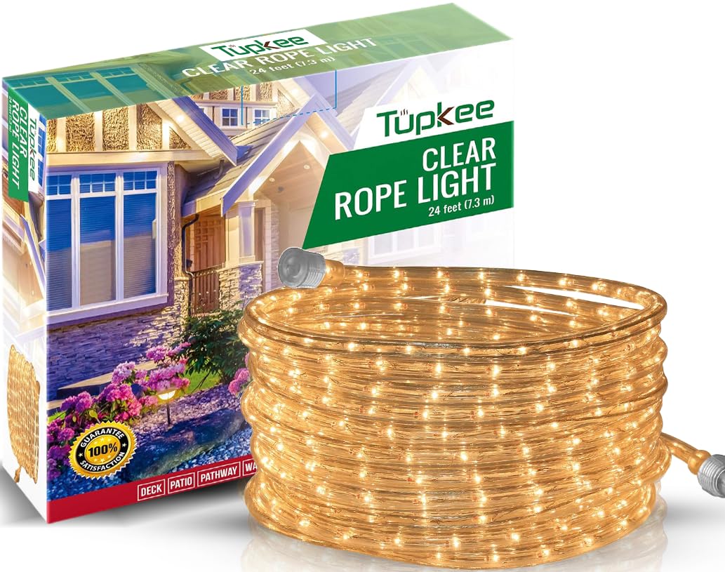 Tupkee Rope Light - 24 Feet, Warm Clear, 10MM Diameter, 288 Incandescent Bulbs, Indoor/Outdoor, Model RL-24-C2, Pack of 2