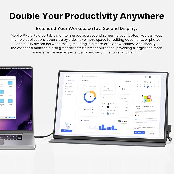 MP Mobile Pixels New 16" 2.5K Fold Portable Monitor, USB-C/HDMI Plug and Play Travel Monitors for Laptop, Laptop Screen Extender Compatible with macOS/Windows/Android/Switch(Protective Cover Included)