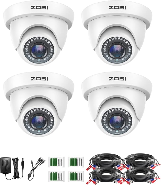 ZOSI 4 Pack 1080P Security Cameras,Night Vision,2MP Outdoor Indoor CCTV White Dome Camera Compatible with 1080P/5MP/4K HD-TVI Analog CCTV DVR System