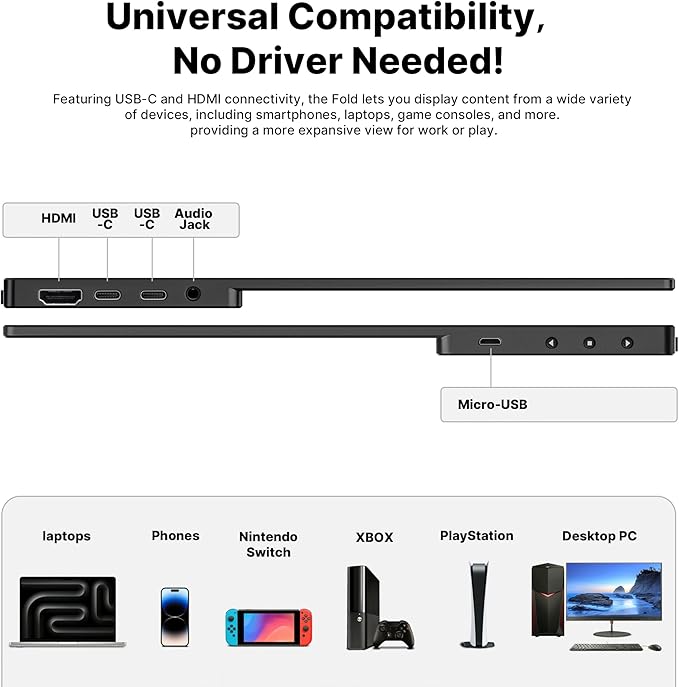 MP Mobile Pixels New 16" 2.5K Fold Portable Monitor, USB-C/HDMI Plug and Play Travel Monitors for Laptop, Laptop Screen Extender Compatible with macOS/Windows/Android/Switch(Protective Cover Included)