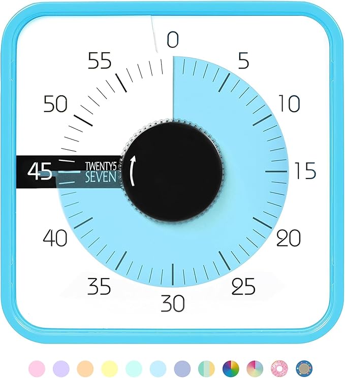 TWENTY5 SEVEN Countdown Timer 7.5 inch; 60 Minute 1 Hour Visual Timer â Classroom Teaching Tool Office Meeting, Mechanical Countdown Clock for Kids Exam Time Management Magnetic, Sky Blue