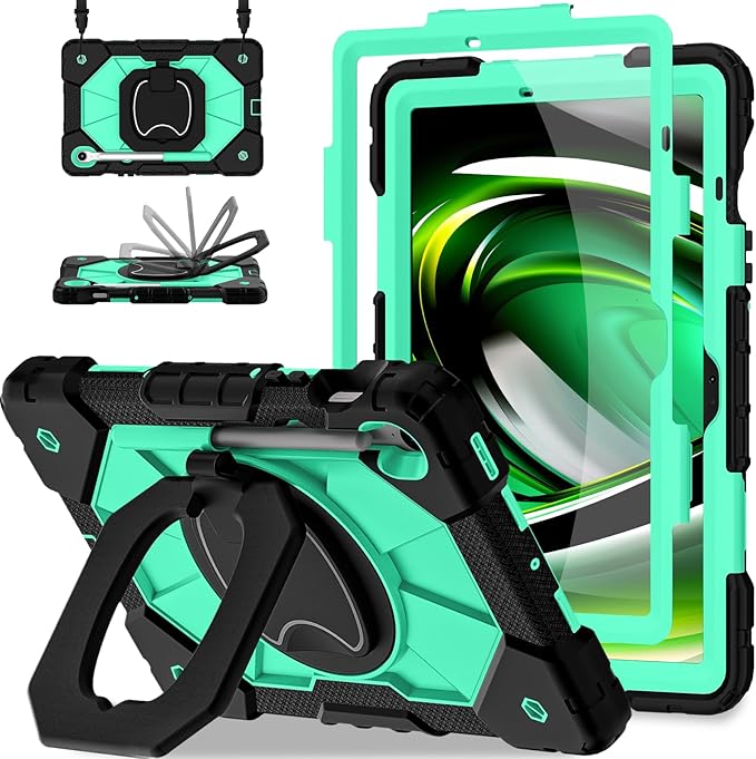 Case for Samsung Galaxy Tab S10 Lite/S10 FE/S9 FE 10.9 Inch & Galaxy Tab S9 11 Inch, Rugged Samsung S10 FE Tablet Case with Pen Holder 360 Rotating Stand Shoulder Strap Screen Protector, Mint