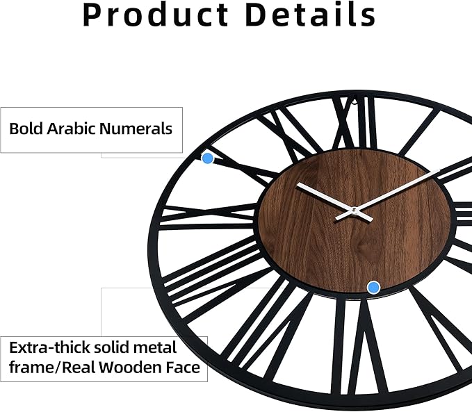 32 Inch Large Metal Wall Clock with Voice and Light Sensor Night Light, Glow in The Dark Non-Ticking Silent Battery Operated Decorative Oversized Wall Clock for Bedroom Living Room Decor