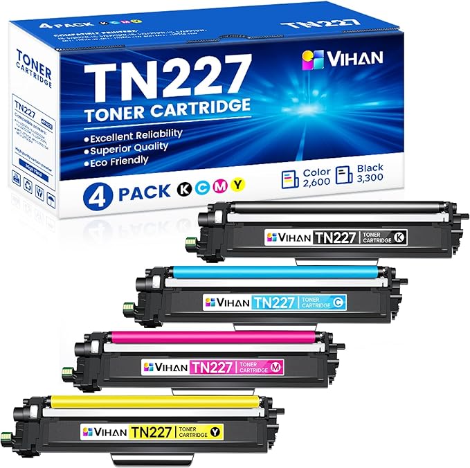 TN-227BK/C/M/Y Replacement for Brother TN227 High Yield Toner Cartridge 4 Pack MFC-L3770CDW MFC-L3750CDW HL-L3290CDW HL-L3270CDW Printer (TN-227BK/C/M/Y)