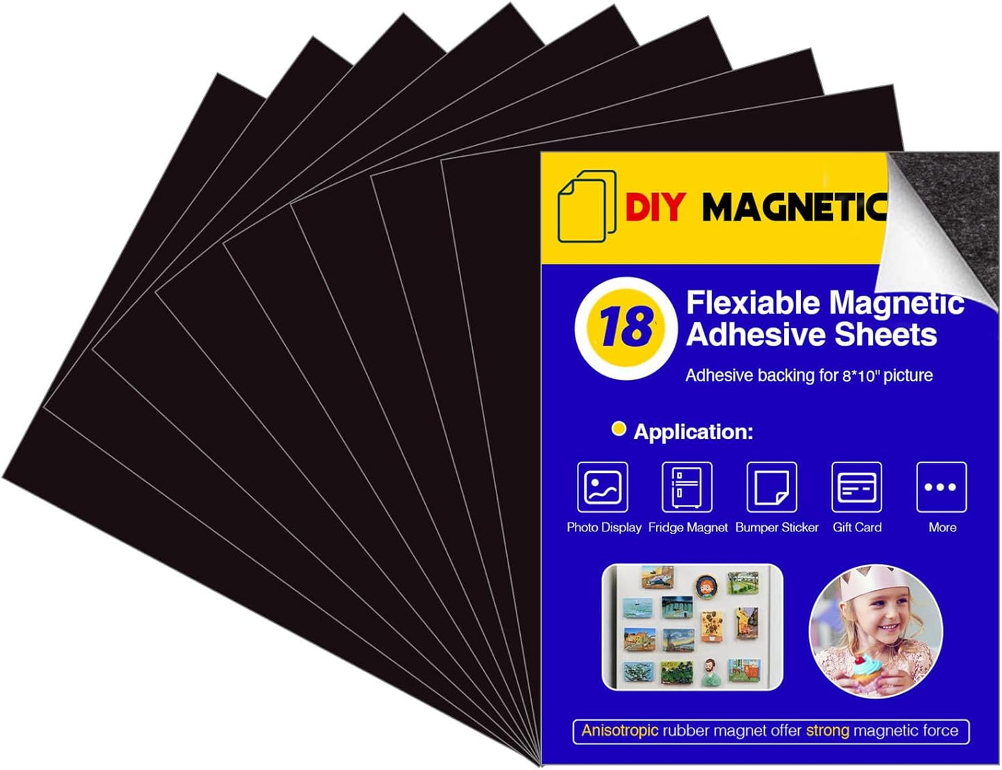 8X10 Picture Magnetic Sheets (Pack of 18),Cuttable Shaped Photo Magnet Sheets with Self Adhesive for Home/Classroom/Office
