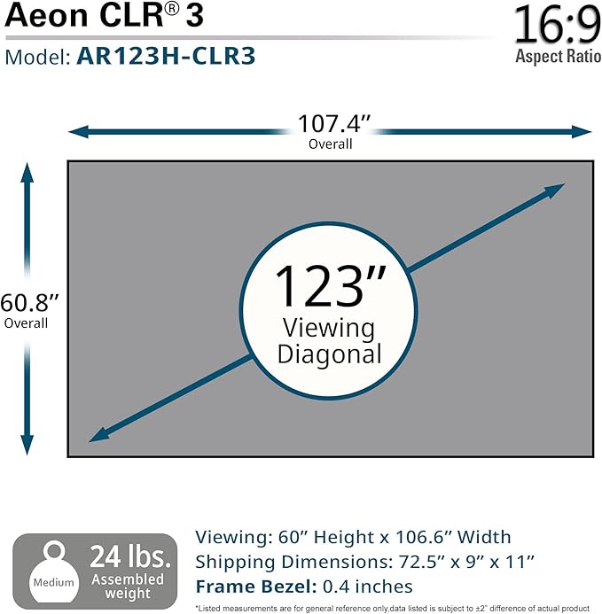Elite Screens Aeon CLR3 123" UST ALR Projector Screen, 16:9 4K Ultra HD, 90% Ceiling Light Rejecting, Edge-Free Fixed Frame, Grey Screen for Indoor Home Theater & Movies – AR123H-CLR3