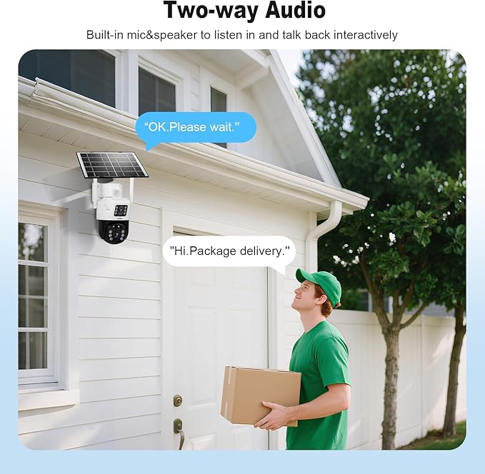KERUI 2K Solar Security Cameras with Dual Lens Wireless Security Camera Outside with Solar Panel 360° View Pan, AI Human Detection, Color Night Vision,2-Way Audio with 64G SD Storage(2 Pack)