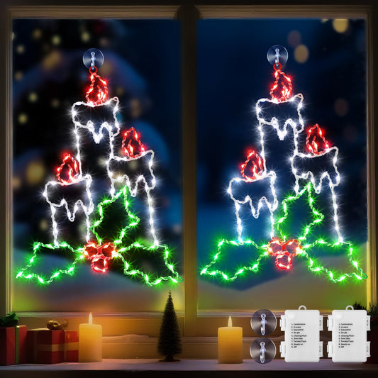 Enhon Christmas Window Silhouette Light, Battery Operated, 8 Modes, Timer, 15.8in, White/Red/Green, 2 Pack, Model SO-Enhon-2400
