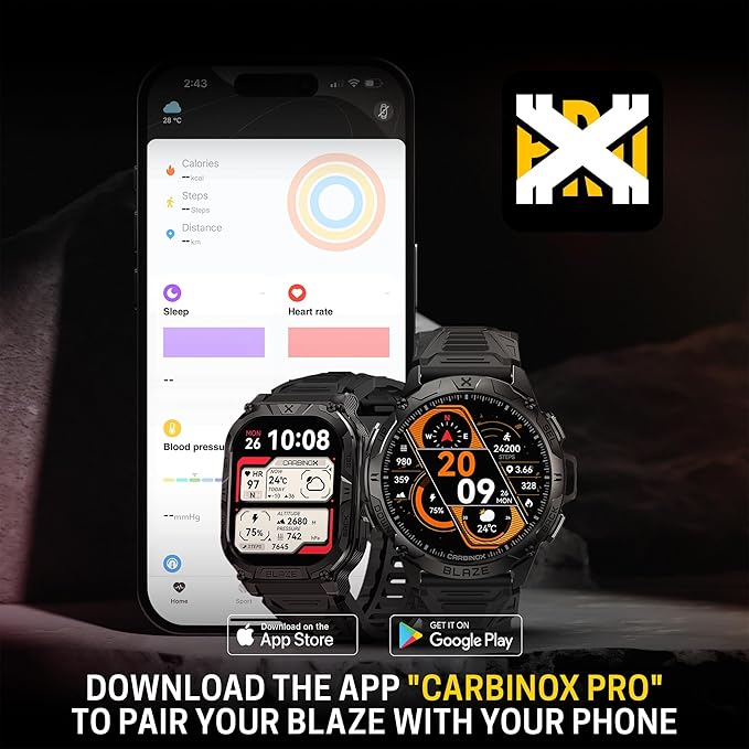 CARBINOX Blaze Smart Watch Ultimate Pack with GPS, Rugged Fitness Tracker Waterproof IP69K, Compatible with Android and iOS, 170+ Sports Modes, Make/Receive Calls (Square)
