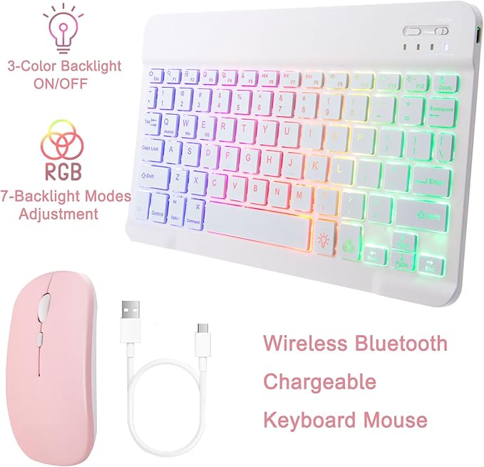 Keyboard Case for Samsung Galaxy Tab A9+/A9 Plus 11 Inch 2023 (SM-X210/X216/X218), Detachable Color Backlit Bluetooth Keyboard and Mouse, Slim Lightweight Stand Cover with Pen Holder (Pink)