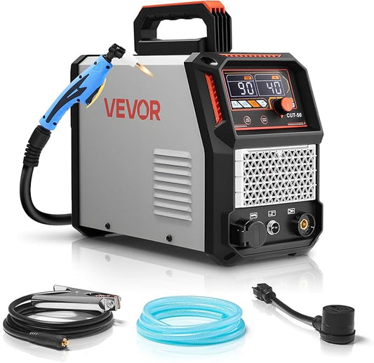 VEVOR Plasma Cutter, 50A Plasma Cutting Machine, 110V/220V Dual Voltage Digital Display IGBT Inverter - with 2T/4T Function & Adjustable PA/PT Time for Home Repairs, Workshops