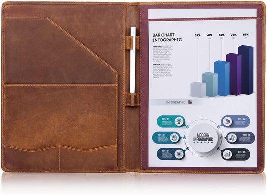 Jack&Chris Leather Portfolio, A4 Document Folder Legal Pad Padfolio, Professional Writing Letter Notepad Clipboard Sleeve Organizer, Resume Folio Binder for Men&Women,JC1823