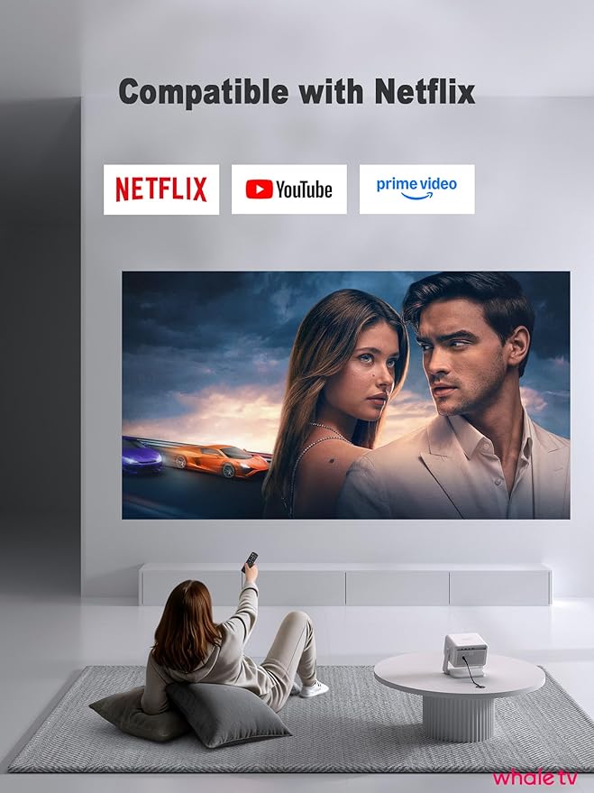 【Compatible with Netflix& 1800ANSI】Smart Projector with WiFi and Bluetooth, Auto Focus & Keystone Protable 4K Projector with Stand,Outdoor Home Theater Projector