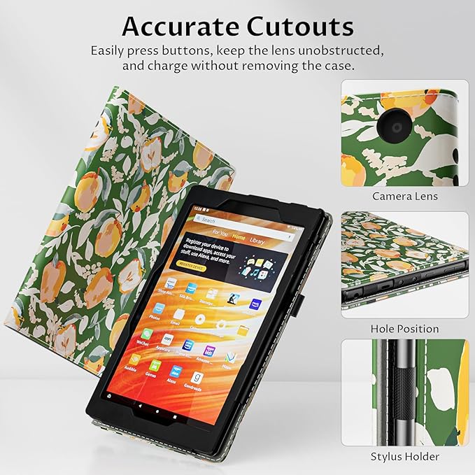 VORI Case for All-New Amazon Kindle Fire HD 10 Tablet (13th/11th Generation 2023/2021 Release) and Fire HD 10 Plus - Slim Folding Stand Folio Cover with Auto Wake/Sleep & Hand Strap, Orchard Whimsy