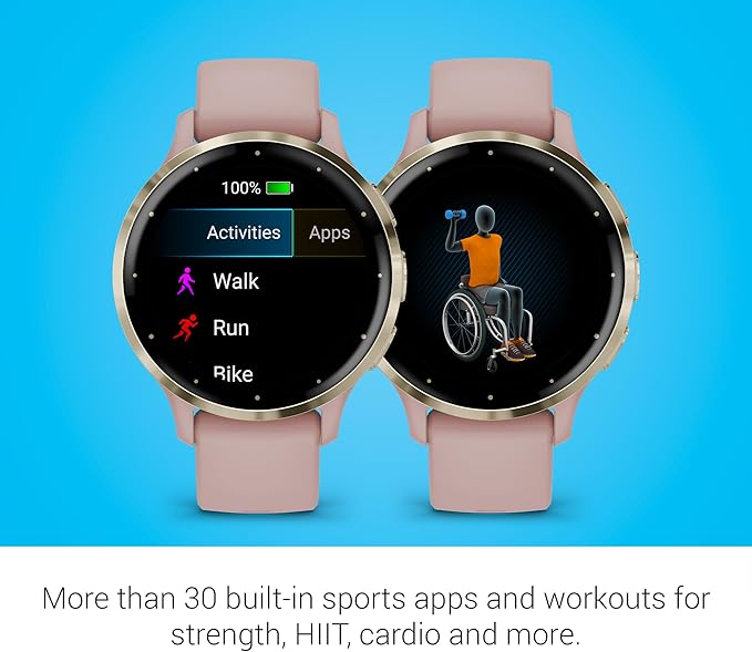Garmin Venu 3S Running GPS Smartwatch with AMOLED Display, Advanced Health, Fitness Features, Up to 14 Day Battery Life with Signature Series Modern Power Stand | Gold with Dust Rose Silicone Band