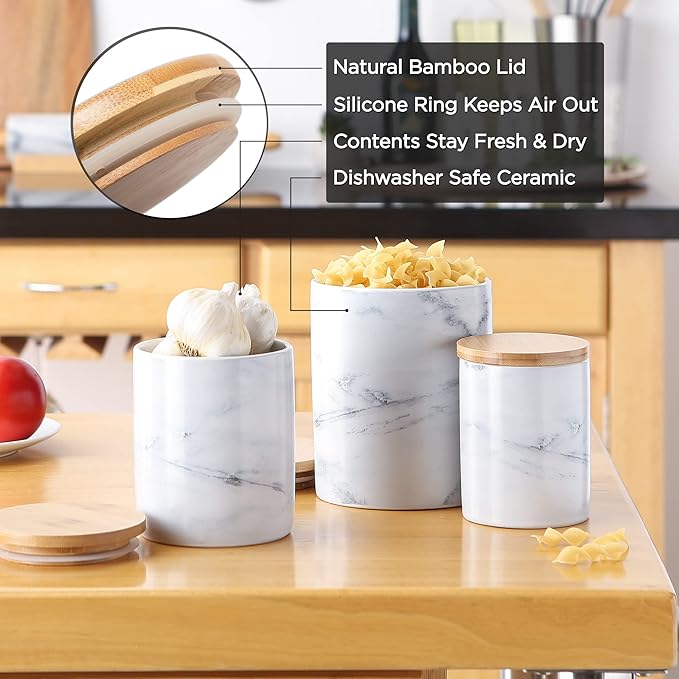 DII Kitchen Ceramics Collection, Canister Set, Mixed Print, Nautical Blue, 3 Piece