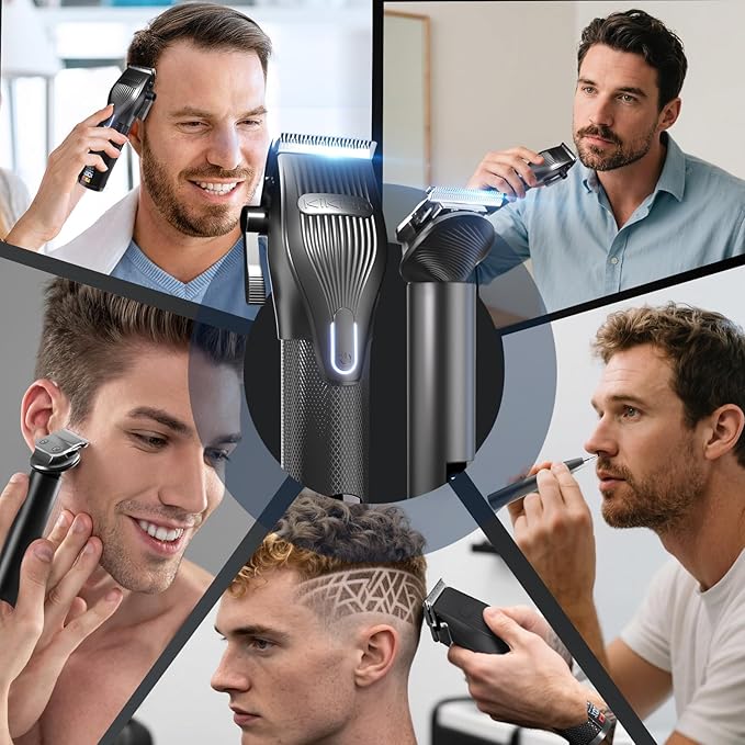 Hair Clippers for Men, Professional Cordless Hair Cutting and Trimmers Set with 7500RPM Powerful Motor & LCD Display, Mutil Function Mens Electric Hair Grooming Shaver Kit for Nose, Face, Body, Beard