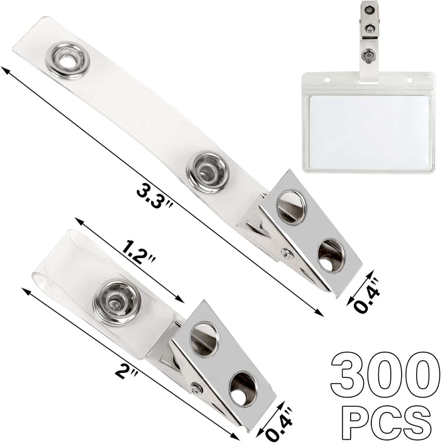 Happy Trees 100pc Metal Badge Clips with Strap Clear ID Strap Clip Adapter