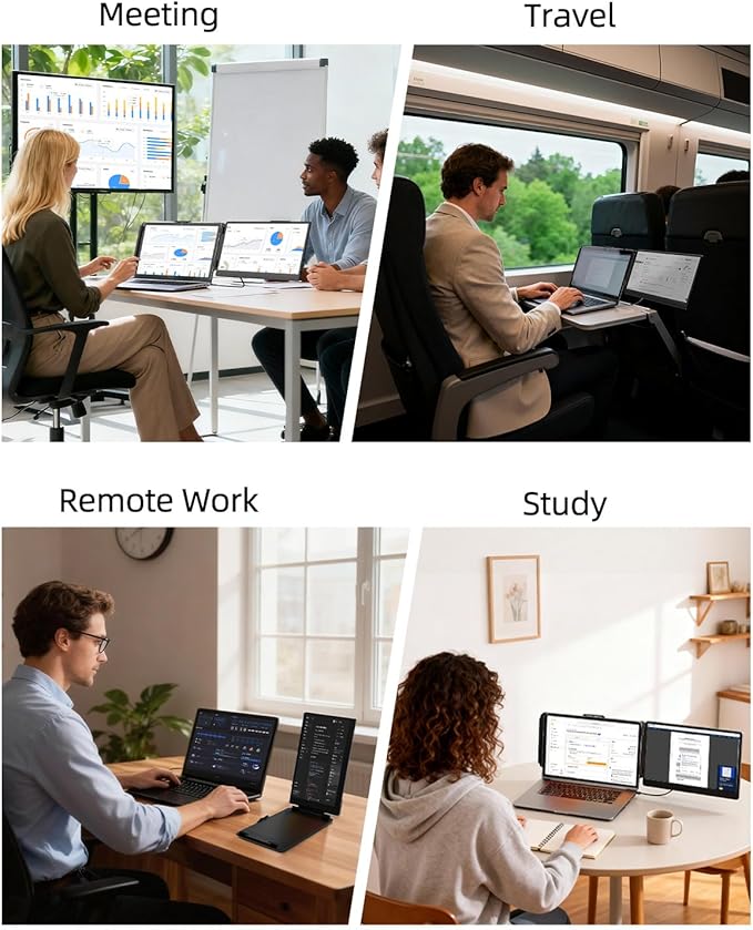 Laptop Screen Extender, 14" FHD 1080P IPS Dual Laptop Monitor Extender, Plug n Play Portable Travel Monitor for Laptops 13.3"-17" with HDMI/USB-A/Type-C, Compatible with Windows Mac Chrome Android