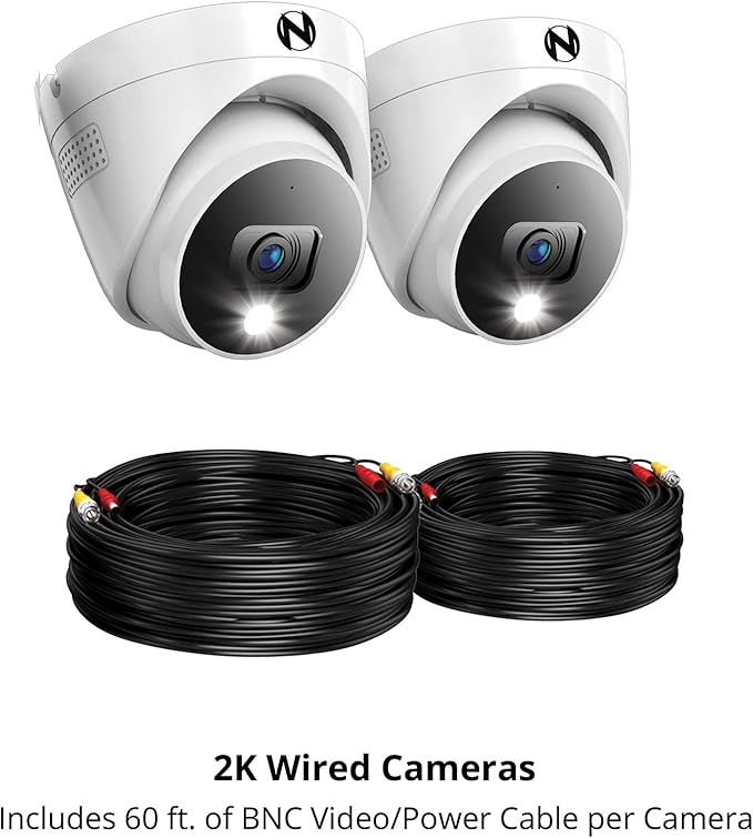 Night Owl Add On Wired 2K HD Indoor/Outdoor Deterrence Dome Cameras with 2-Way Audio (2-Pack) (Requires Compatible DVR - Sold Separately)
