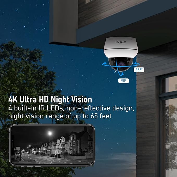 JideTech 10X Hybrid Zoom Outdoor 4K PTZ PoE IP Dome Camera, Auto Tracking, Pan Tilt Security Camera with IR Night Vision, Human/Vehicle Detection, Two Way Talk, SD Card Slot,IP66, for Onvif NVR