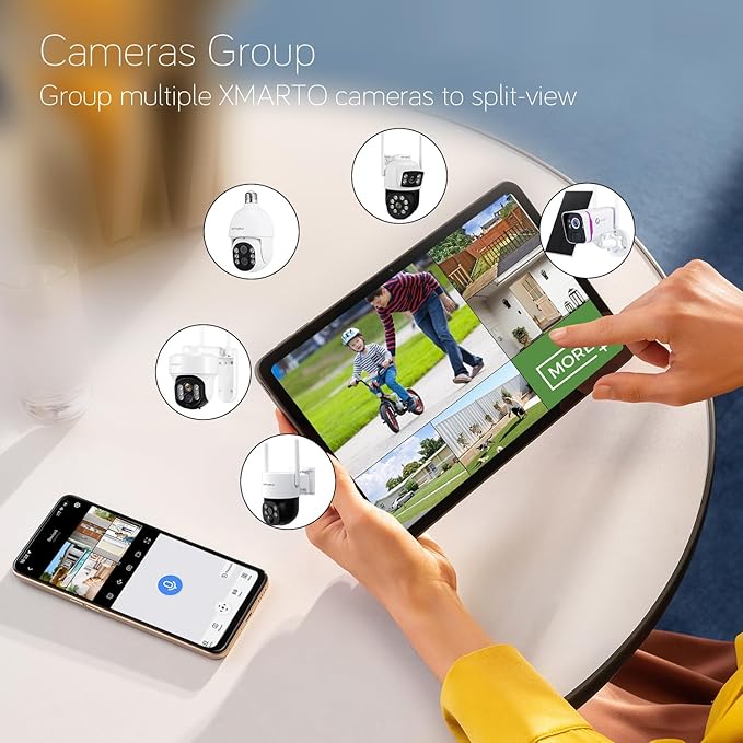 [2-in-1 CAM*6] XMARTO 12-View WiFi 6 Mesh Security Camera System Outdoor Wireless, 6X Dual-Lens CAM, 16CH 4K Long Range WiFi6 Surveillance NVR Kit, 4MP PTZ Home CCTV Set w. 1TB HDD, No Monthly Fee