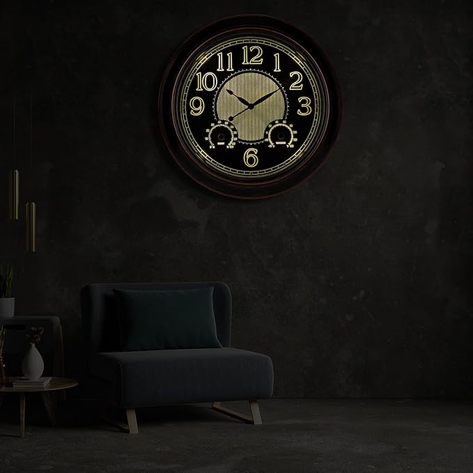 Outdoor Clocks Waterproof 18 Inch, Large Wall Clock with Thermometer & Hygrometer, Illuminated Battery Operated Clock with Smart Sensor for Patio, Pool, Garden, Porch, Living Room
