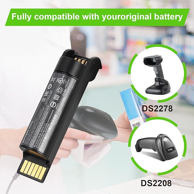 2600mAh Replacement Battery for Zebra DS22 DS2278 CR2278 Series Barcode Scanner – Li-ion Battery for DS2278-SR DS2278-HC DS2278-ER Wireless Scanners