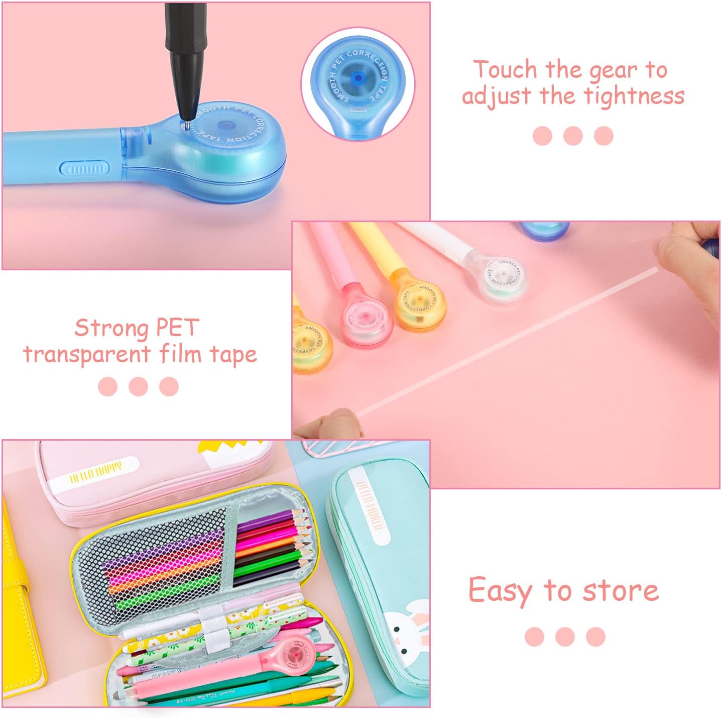BESARME 12 Pieces Correction Tape Pen, Push Pull Protective, Easy to Use Applicator for Instant School Office Supplies, 1/5 X 236 Inch