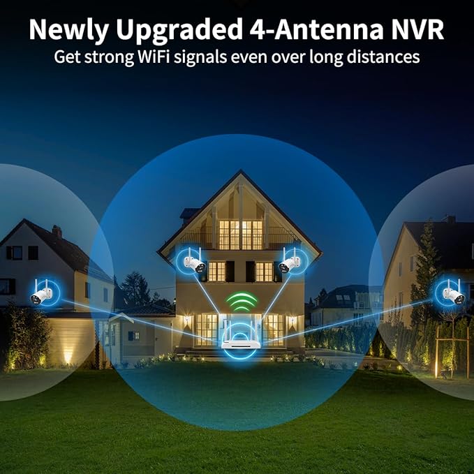 《130° Wide Angle & 2-Way Audio》Wireless Security Camera System Outdoor, WiFi Cameras Systems, Video Surveillance DVR Kits