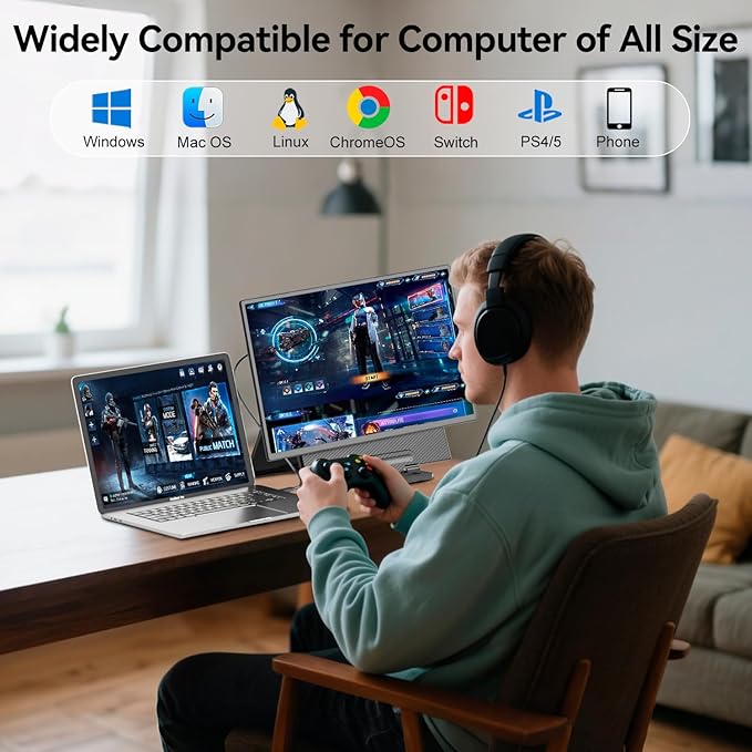 Portable Monitor 24" 100Hz for Work Home Office Game, 1080P FHD IPS Laptop Screen Extender with Rotating Stand & VESA, Laptop Monitor Extender USB-C HDMI Plug-Play for Mac Windows PS Switch Xbox Phone